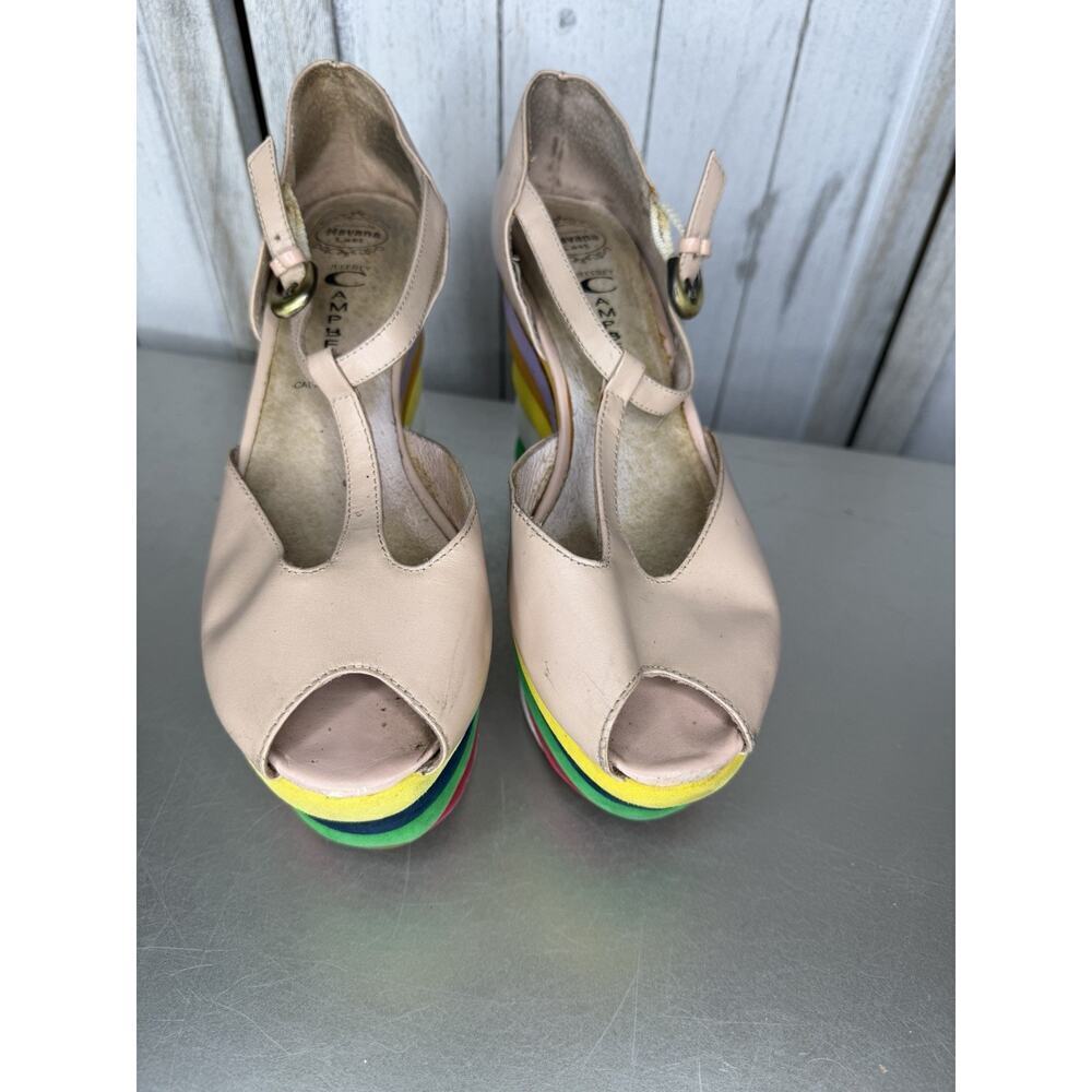 Jeffrey Campbell “Salvatore” Peep Toe Leather & Rainbow Platform Heels Sz 6 RARE - Picture 3 of 8
